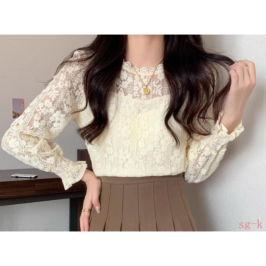 総レース レース袖 白レース 黒レース レースのトップス 長袖シャツ