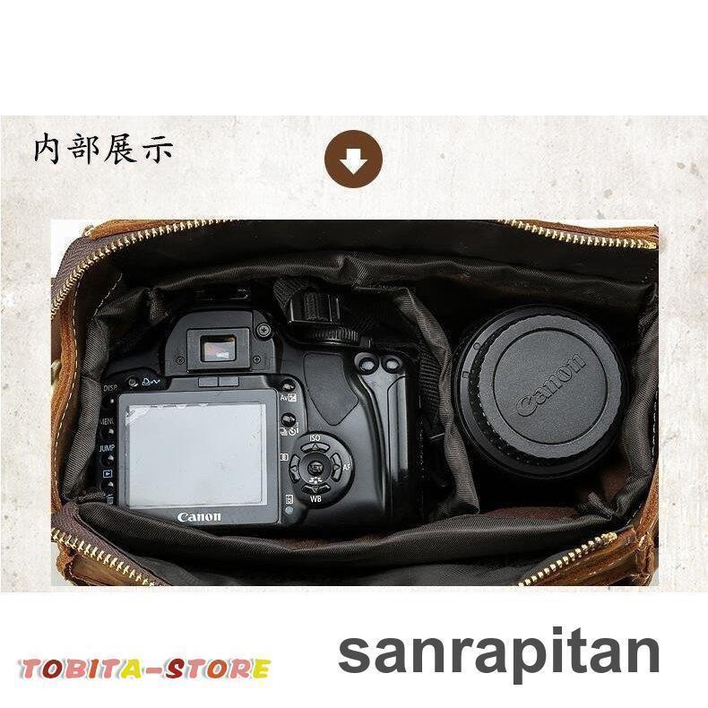 一眼レフ カメラバッグ カメラケース 牛革 レンズ収納 インナーバッグ クッション アウトドア 大容量 ショルダーバッグ メンズ バッグ_11