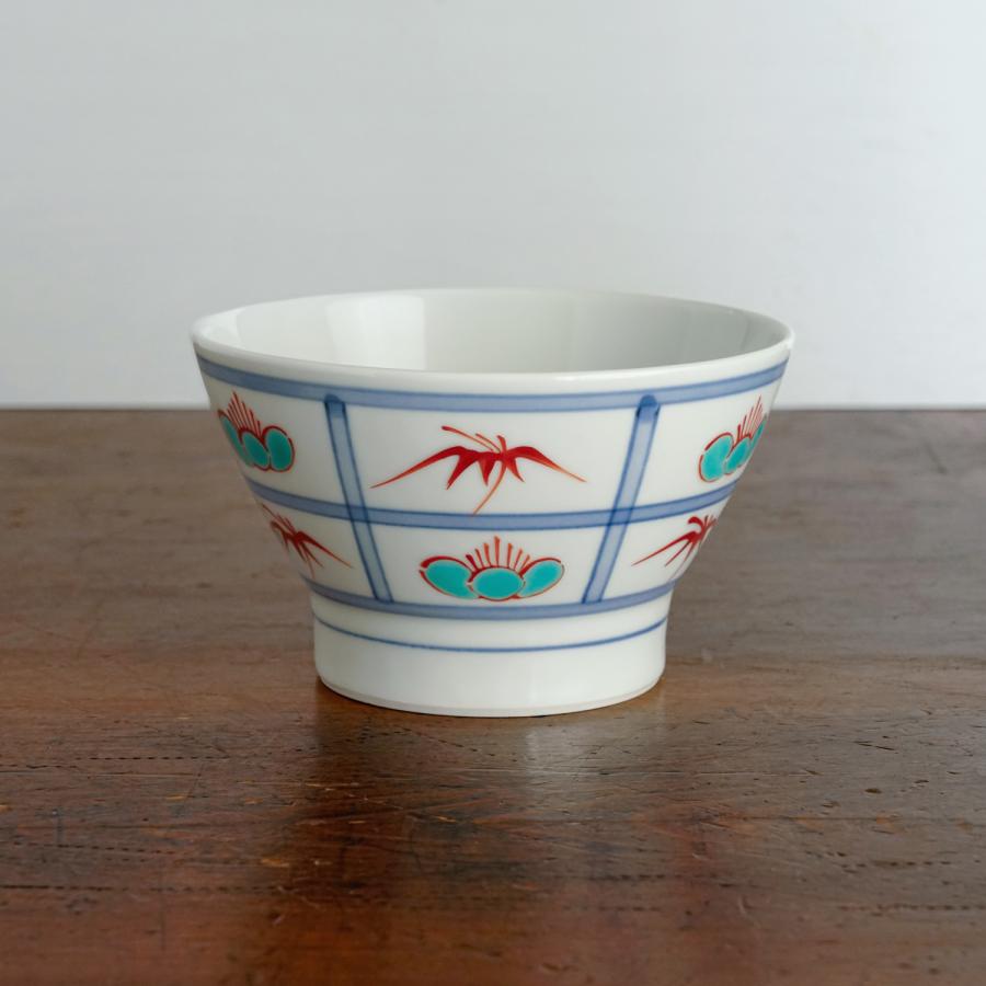 砥部焼 くらわんか 大 格子赤梅笹 梅山窯 ご飯茶碗 飯碗 伝統工芸品 民