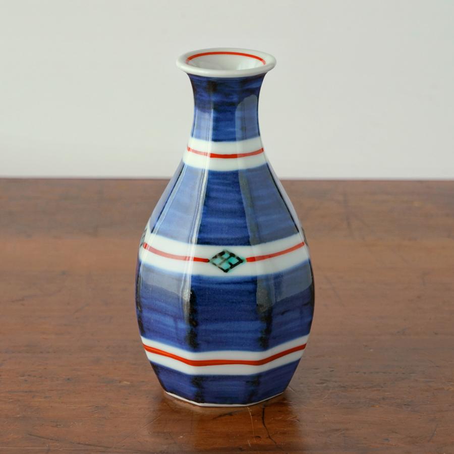 砥部焼 面取り徳利 呉須巻ひし形紋 梅山窯 愛媛県 とっくり 酒器 伝統