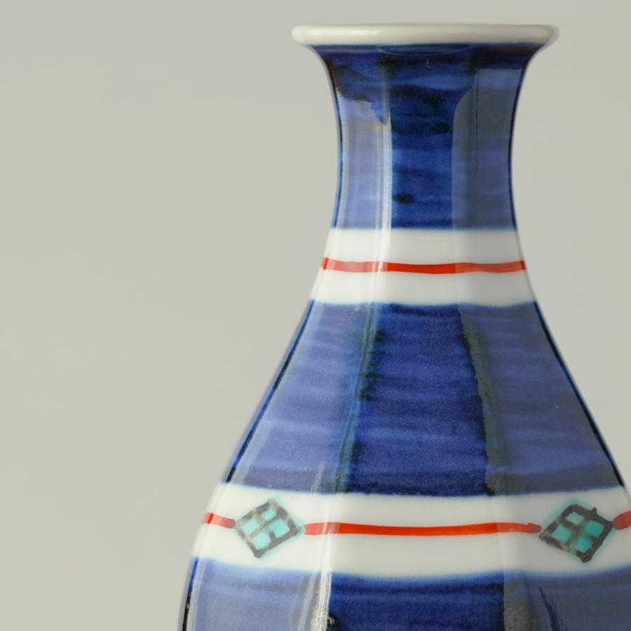 砥部焼 面取り徳利 呉須巻ひし形紋 梅山窯 愛媛県 とっくり 酒器 伝統