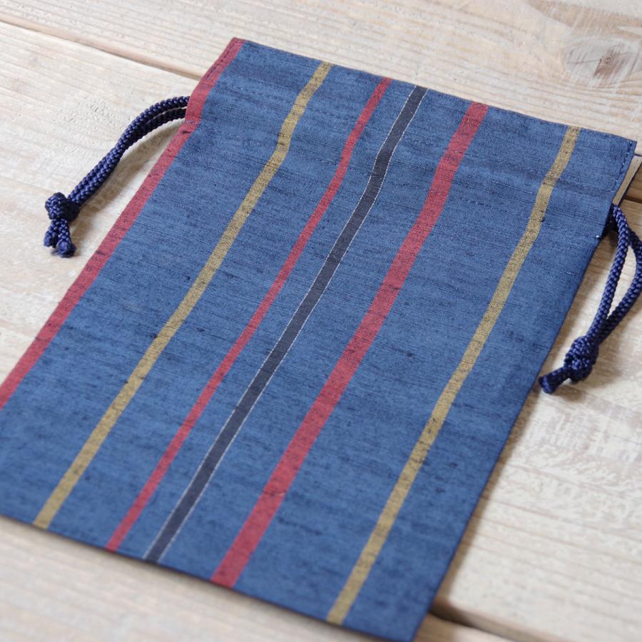 上田紬（つむぎ） 巾着袋 絹100% 長野県産 ポーチ 伝統工芸品 民藝品