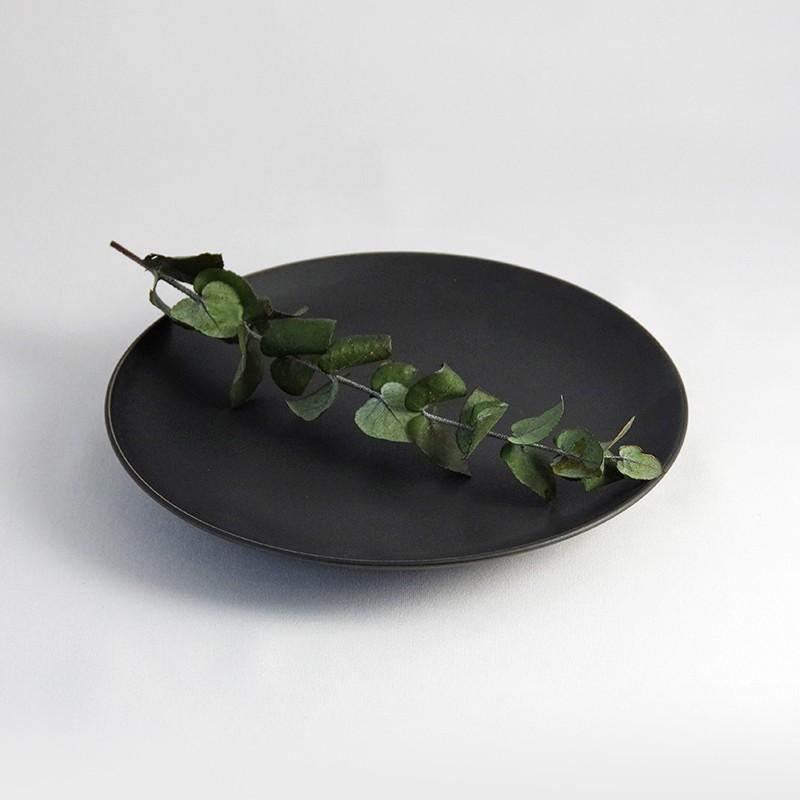 黒照 クロテラス 丸皿 中（Φ200） 大堀相馬焼/雄勝硯 伝統工芸品 民藝