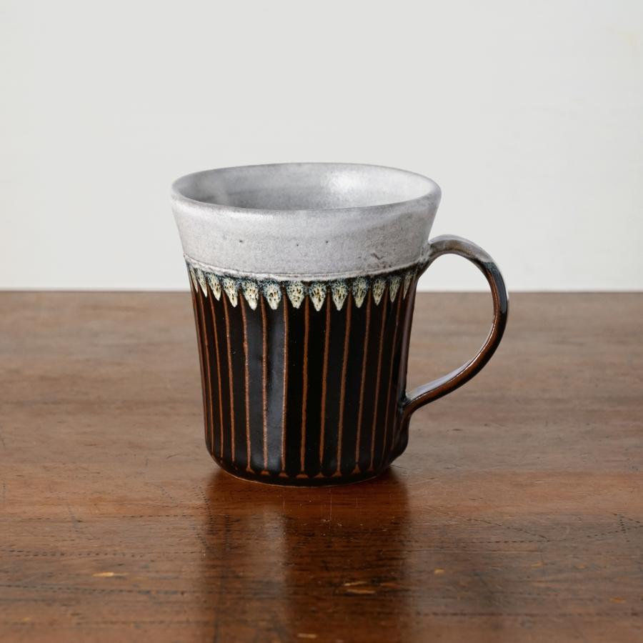 俊彦窯 しのぎ手マグカップ 掛け分け 丹波焼 兵庫県 清水俊彦 伝統工芸