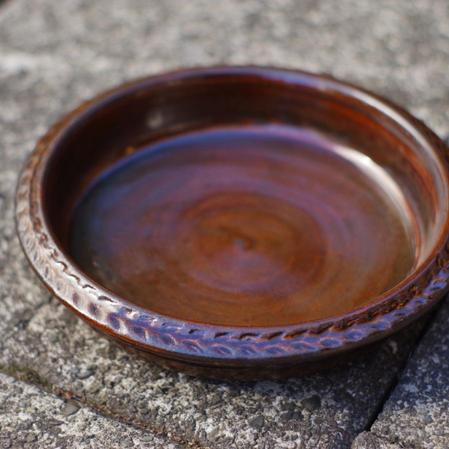 山内卓夫 平鍋 グラタン皿 直径25cm 黒／飴色 信楽焼 土鍋 耐熱皿 伝統