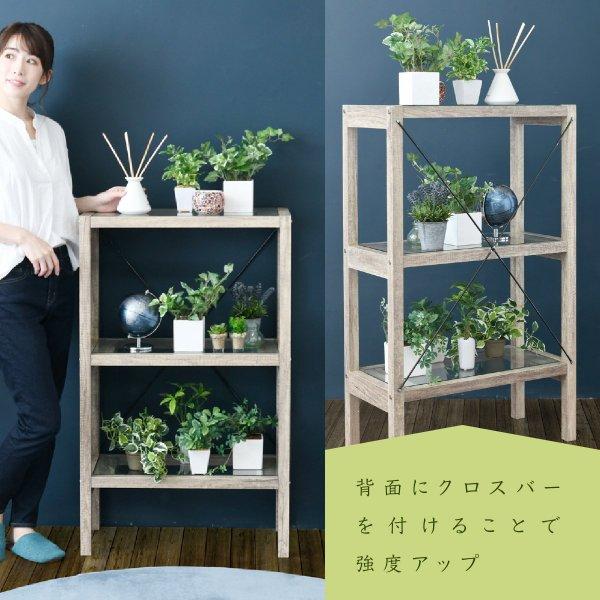 ボタニカル 花台 鉢置き台 ラック 3段 フラワースタンド 〔幅60.5×奥行30.5×高さ100cm〕 古材 ガラス シャビ― オープンシェルフ 木製 飾り棚｜table-lukit｜10