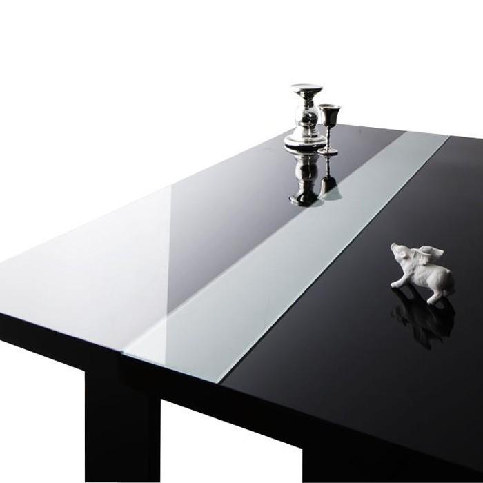 ダイニングテーブル 幅150cm 鏡面仕上げ センターガラス ブラック