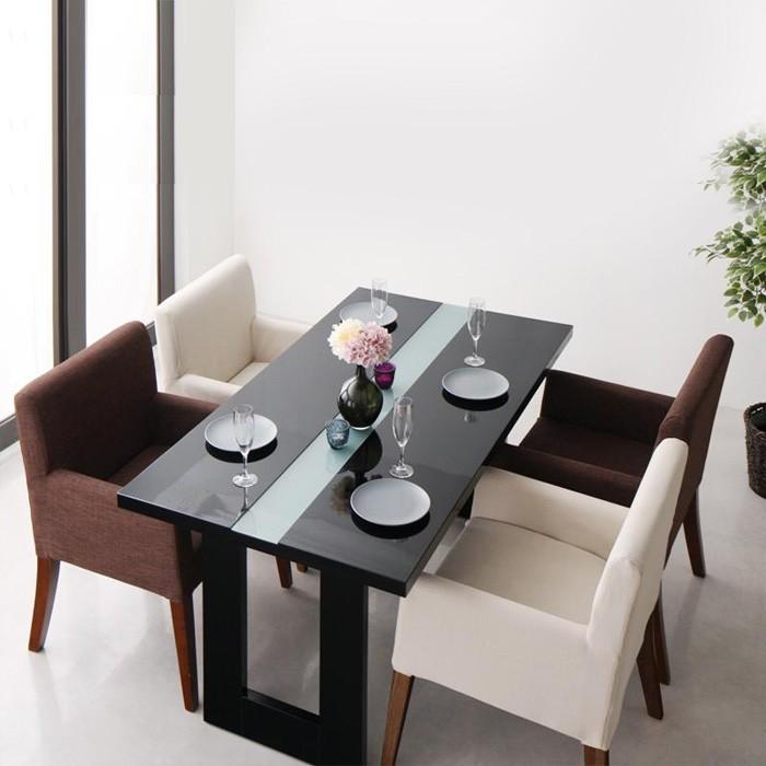ダイニングテーブル 幅150cm 鏡面仕上げ センターガラス ブラック