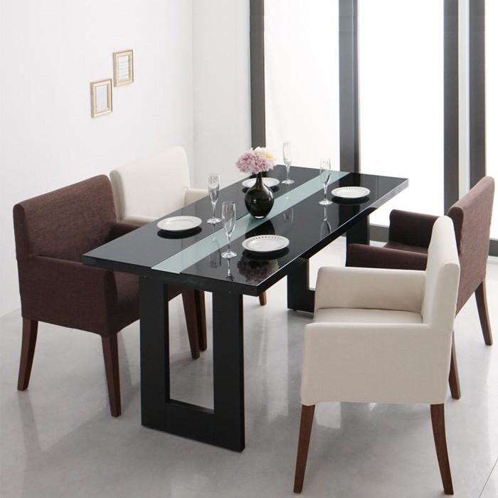 ダイニングテーブル 幅150cm 鏡面仕上げ センターガラス ブラック