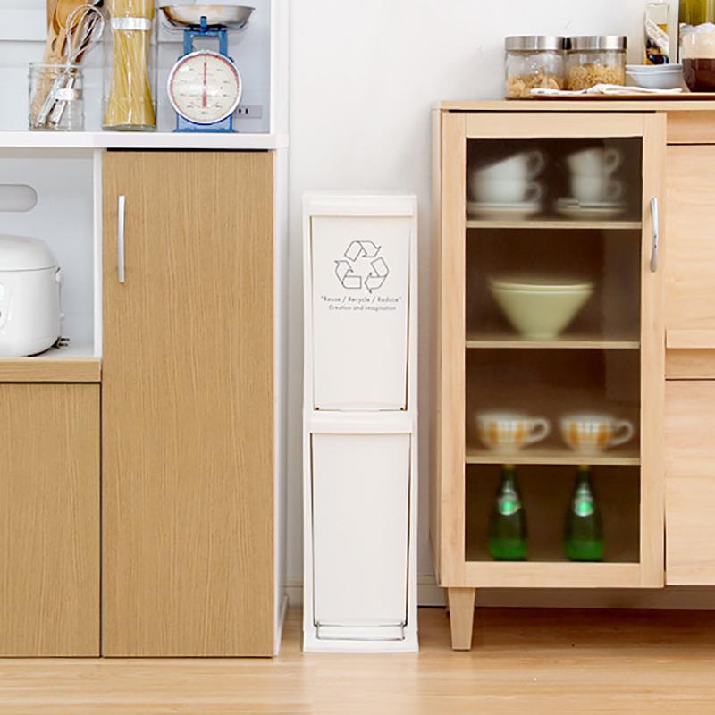 2段 ダストボックス 2台セット 分別 フラップ式とペダル式 ホワイト 10L×2か所 幅21cm 日本製 スリム ゴミ箱 ごみばこ  DOCO-DB |  | 01