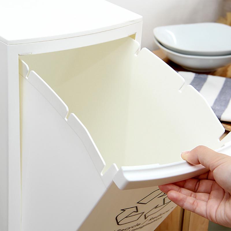 2段 ダストボックス 2台セット 分別 フラップ式とペダル式 ホワイト 10L×2か所 幅21cm 日本製 スリム ゴミ箱 ごみばこ  DOCO-DB |  | 03