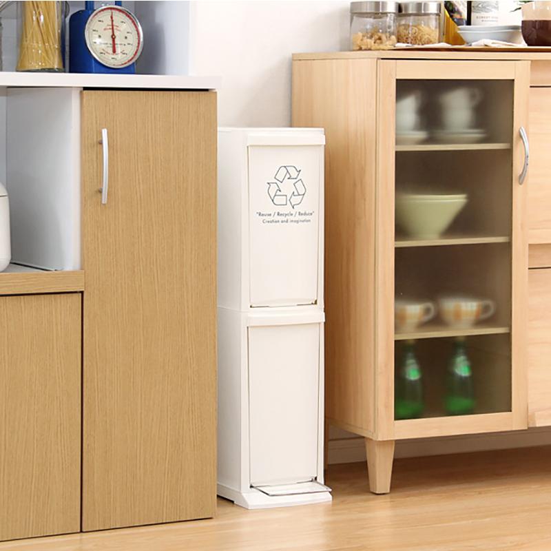 2段 ダストボックス 2台セット 分別 フラップ式とペダル式 ホワイト 10L×2か所 幅21cm 日本製 スリム ゴミ箱 ごみばこ  DOCO-DB |  | 04