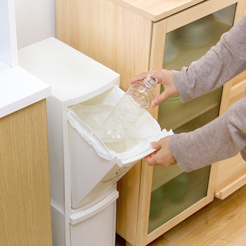 2段 ダストボックス 2台セット 分別 フラップ式とペダル式 ホワイト 10L×2か所 幅21cm 日本製 スリム ゴミ箱 ごみばこ  DOCO-DB |  | 05