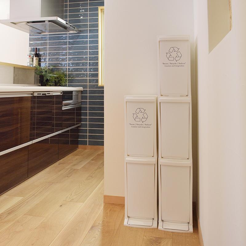 2段 ダストボックス 2台セット 分別 フラップ式とペダル式 ホワイト 10L×2か所 幅21cm 日本製 スリム ゴミ箱 ごみばこ  DOCO-DB |  | 09