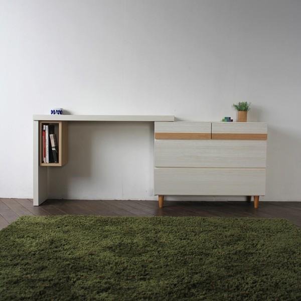 チェスト デスク 伸縮 110〜180cm ホワイト 白 木目 オーク 無垢材