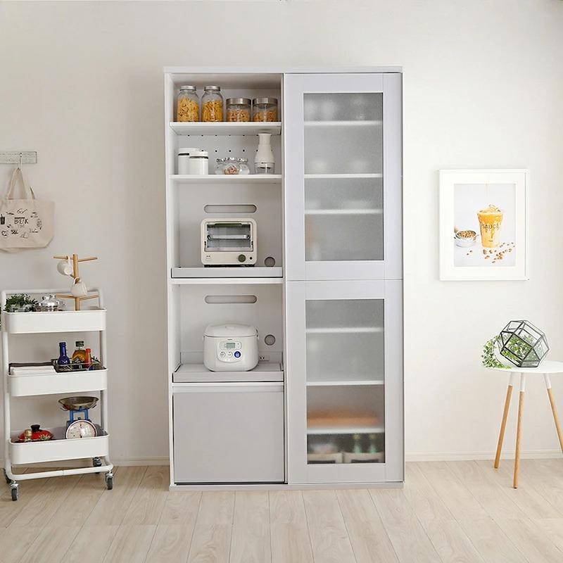 食器棚 レンジ台 キッチンボード カップボード 幅100cm シルバー