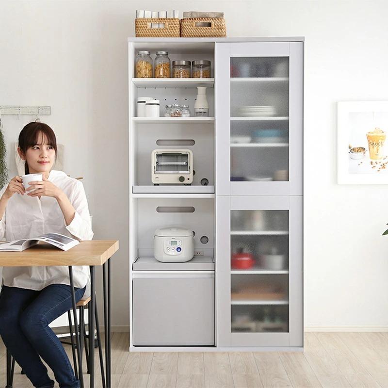 食器棚 レンジ台 キッチンボード カップボード 幅100cm シルバー