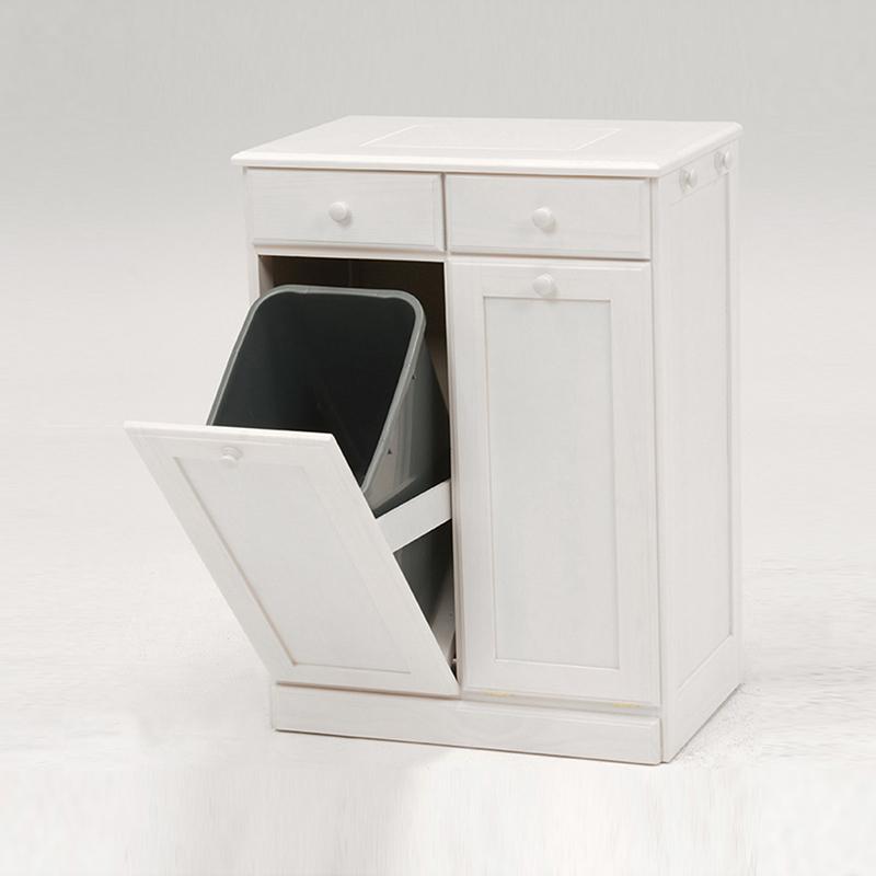 ダストボックス付きキッチンカウンター 幅59cm 2台セット ホワイト色 天板タイル 25L×2分別 フラップ扉 木製 MUD-2-DB |  | 01