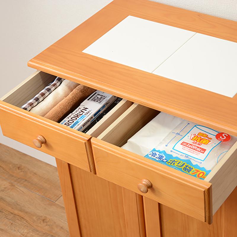 ダストボックス付きキッチンカウンター 幅59cm 2台セット ホワイト色 天板タイル 25L×2分別 フラップ扉 木製 MUD-2-DB |  | 13