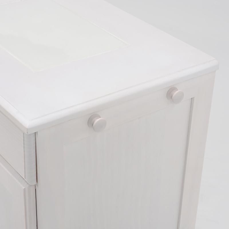 ダストボックス付きキッチンカウンター 幅87cm 1台単品 ホワイト色 天板タイル 25L×3分別 フラップ扉 木製 MUD-3-DBの画像