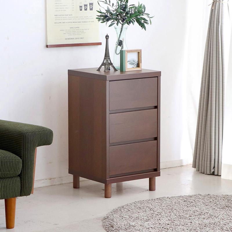 3段チェスト 幅40cm 引出しタンス 1台単品 ブラウン色/全2色 日本製 オーク無垢材 引き出しスライドレール仕様 リビング収納 OT-CSTの画像
