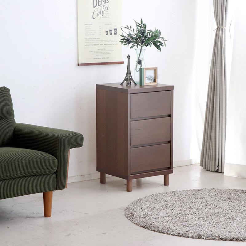 3段チェスト 幅40cm 引出しタンス 1台単品 ブラウン色/全2色 日本製 オーク無垢材 引き出しスライドレール仕様 リビング収納 OT-CSTの画像