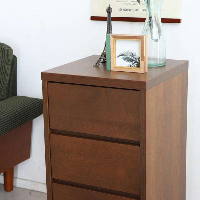 3段チェスト 幅40cm 引出しタンス 1台単品 ブラウン色/全2色 日本製 オーク無垢材 引き出しスライドレール仕様 リビング収納 OT-CSTの画像