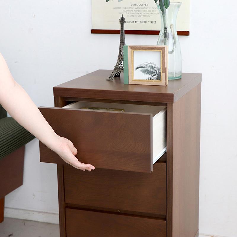 3段チェスト 幅40cm 引出しタンス 1台単品 ブラウン色/全2色 日本製 オーク無垢材 引き出しスライドレール仕様 リビング収納 OT-CSTの画像
