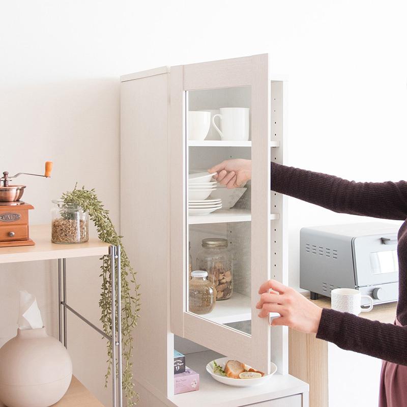 ダストボックス付きキッチンラック 2台セット 幅35cm スキマ収納 ガラス扉 ブラウン ゴミ箱上収納リビングでも スリム 店舗用 RPP-DB |  | 09