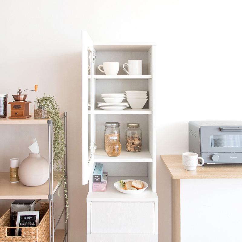 ダストボックス付きキッチンラック 2台セット 幅35cm スキマ収納 ガラス扉 ブラウン ゴミ箱上収納リビングでも スリム 店舗用 RPP-DB |  | 12