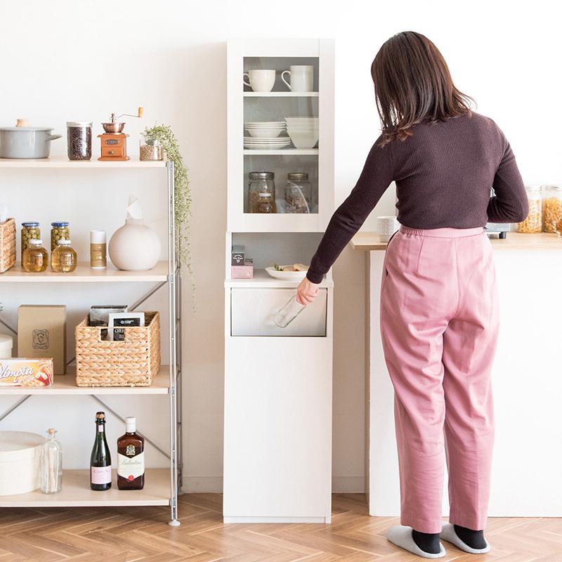 ダストボックス付きキッチンラック 2台セット 幅35cm スキマ収納 ガラス扉 ブラウン ゴミ箱上収納リビングでも スリム 店舗用 RPP-DB |  | 03