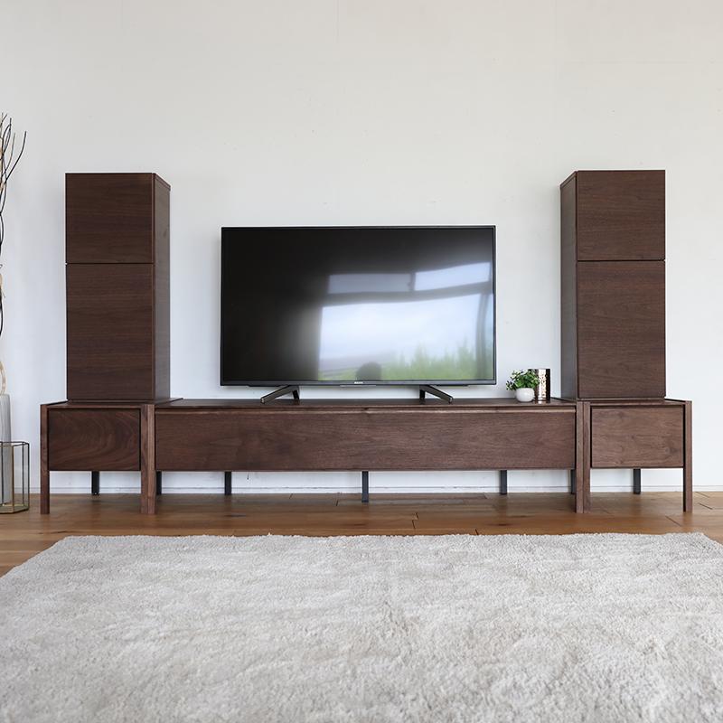 テレビ台160cm テレビボードセット 左右キャビネット ブラウン ウォールナット無垢材 国産 日本製 ローボード サイドキャビネット RST  :RST160TV-BR3SET-OSS:tablemart - 通販 - Yahoo!ショッピング