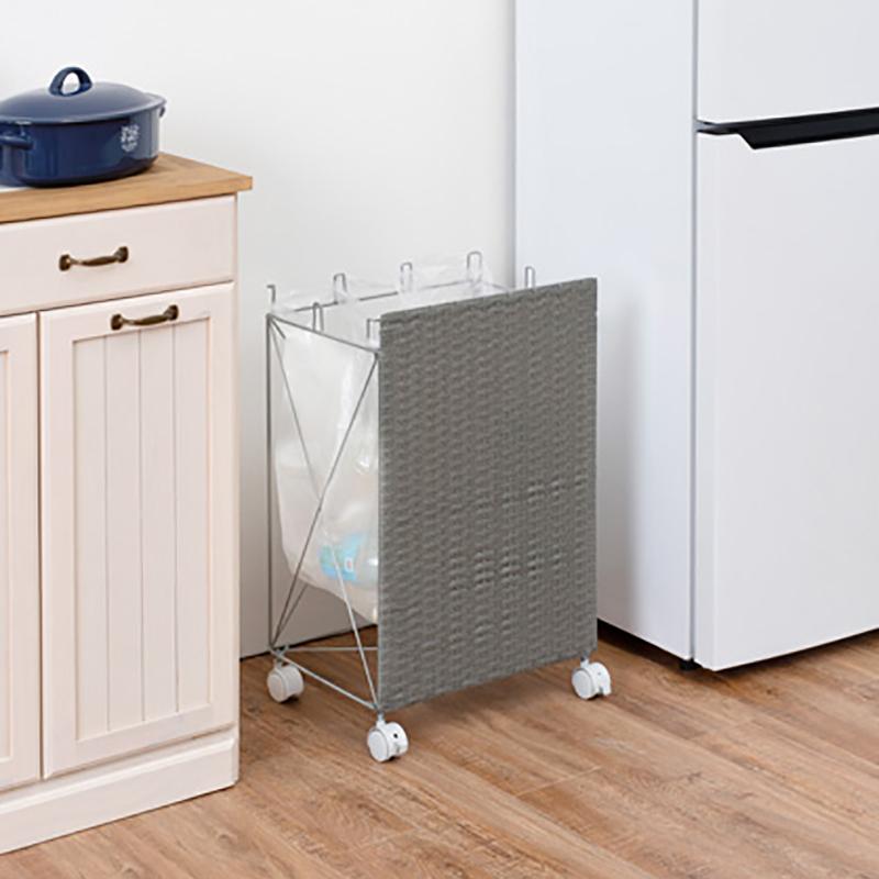 ラタン調 ゴミ箱 ごみ箱 2台セット グレー色/全3色 幅38×奥行28×高さ60.5cm 分別 大容量 キャスター付 ひっかけタイプ RUDO-DB |  | 01