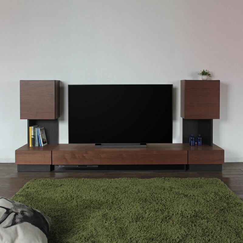 テレビ台 160cm キャビネット3点セット ウォールナット ブラウン 総幅 240 奥行45 cm 国産 日本製 無垢材 天然木シート 完成品 RY |  | 01
