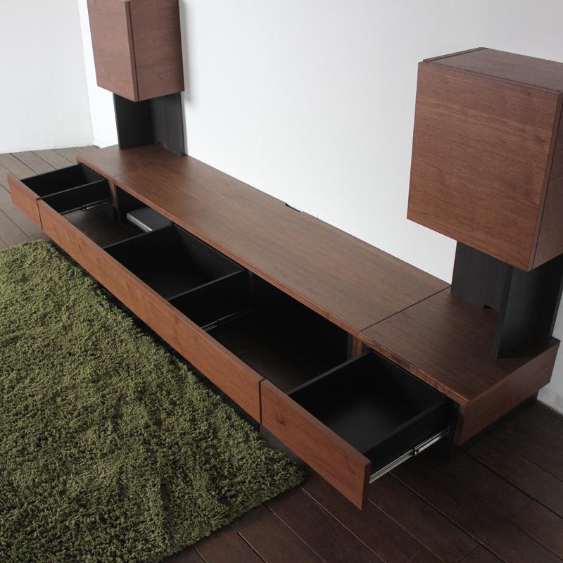 テレビ台 160cm キャビネット3点セット ウォールナット ブラウン 総幅 240 奥行45 cm 国産 日本製 無垢材 天然木シート 完成品 RY |  | 03