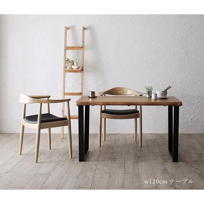 120×60 ナチュラルダイニングテーブル　無塗装　アイアン ダイニングテーブル 120cm 天然木オーク材 耳付き天板 ブラック