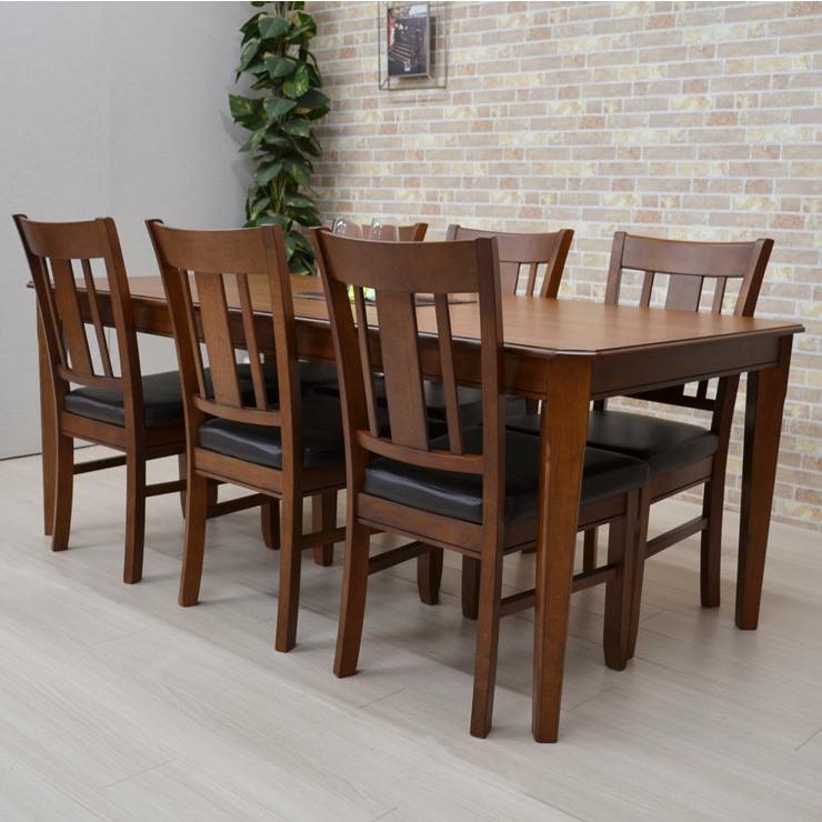 ダイニングテーブルセット 6人掛け 7点セット モダン ブラウン 幅180cm burod180-7-351 maiku 椅子6脚 PVC座 ...