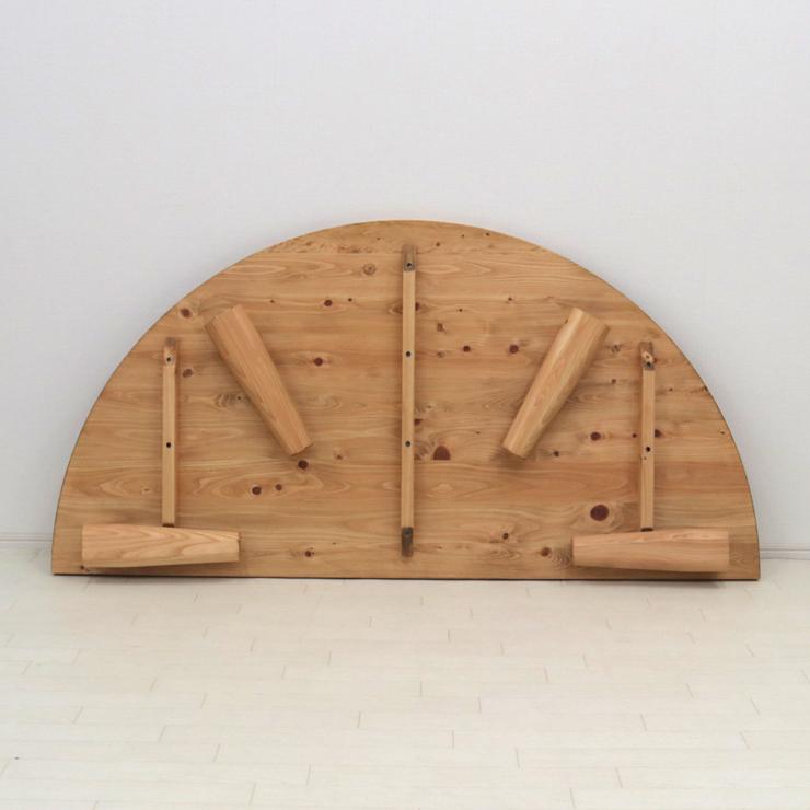 受注生産品 座卓 折りたたみ 半円 完成品 幅150cm 1人 2人 J-hinoki150