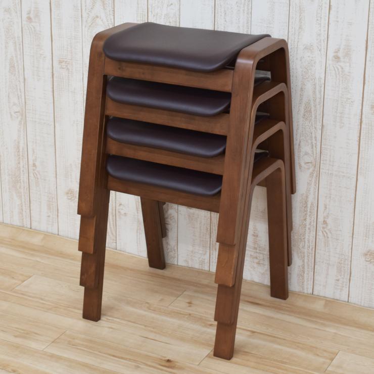 スタッキングスツール 4脚セット ブラウン/クリアナチュラル/ホワイト