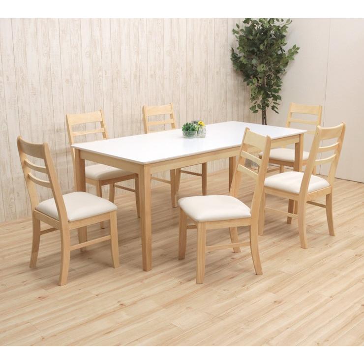 ダイニングテーブルセット 7点 幅170cm 奥行80cm チェア6脚 6人掛け用 kurosu170-7-371 クリア塗装 ホワイト ツートン 北欧風 お客様組立品 31s-4k_10