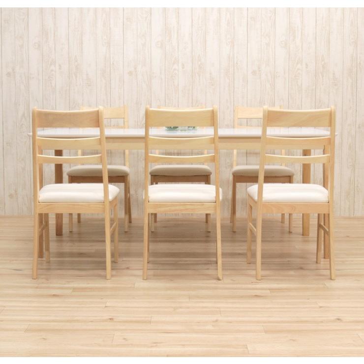 ダイニングテーブルセット 7点 幅170cm 奥行80cm チェア6脚 6人掛け用 kurosu170-7-371 クリア塗装 ホワイト ツートン 北欧風 お客様組立品 31s-4k_4