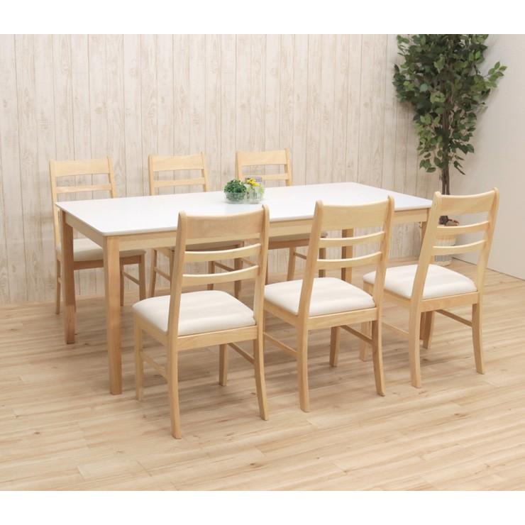 ダイニングテーブルセット 7点 幅170cm 奥行80cm チェア6脚 6人掛け用 kurosu170-7-371 クリア塗装 ホワイト ツートン 北欧風 お客様組立品 31s-4k_5