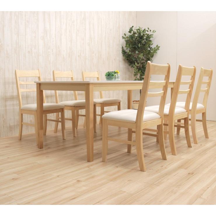 ダイニングテーブルセット 7点 幅170cm 奥行80cm チェア6脚 6人掛け用 kurosu170-7-371 クリア塗装 ホワイト ツートン 北欧風 お客様組立品 31s-4k_7