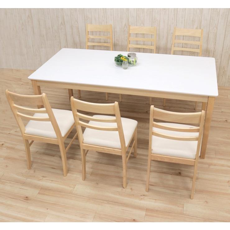 ダイニングテーブルセット 7点 幅170cm 奥行80cm チェア6脚 6人掛け用 kurosu170-7-371 クリア塗装 ホワイト ツートン 北欧風 お客様組立品 31s-4k_8