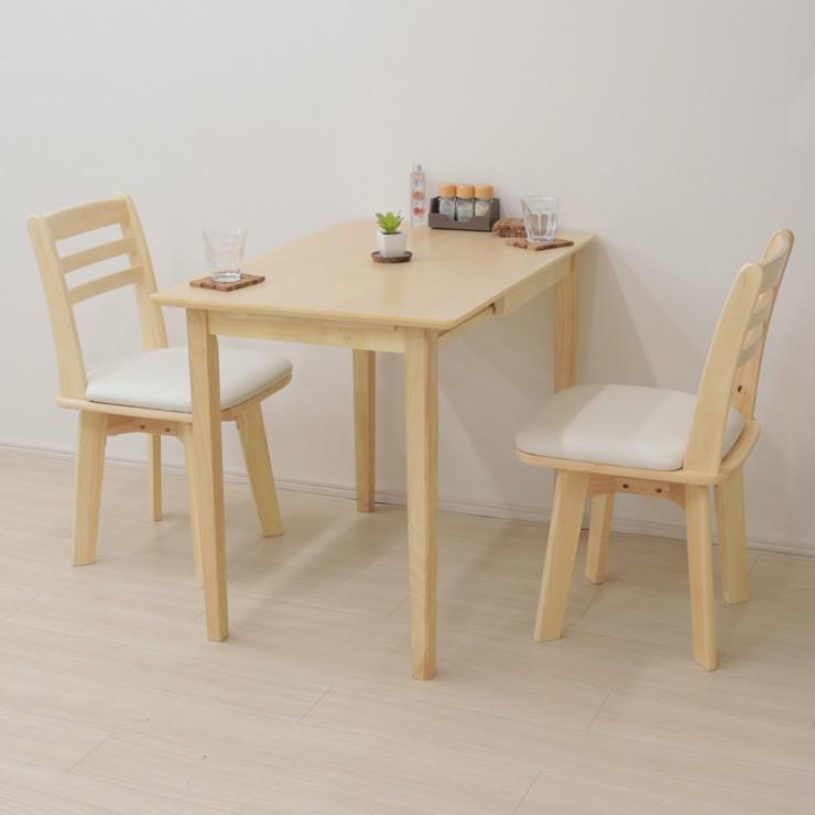 伸縮式 ダイニングテーブルセット3点 回転椅子 幅90/60cm meri90bata-3