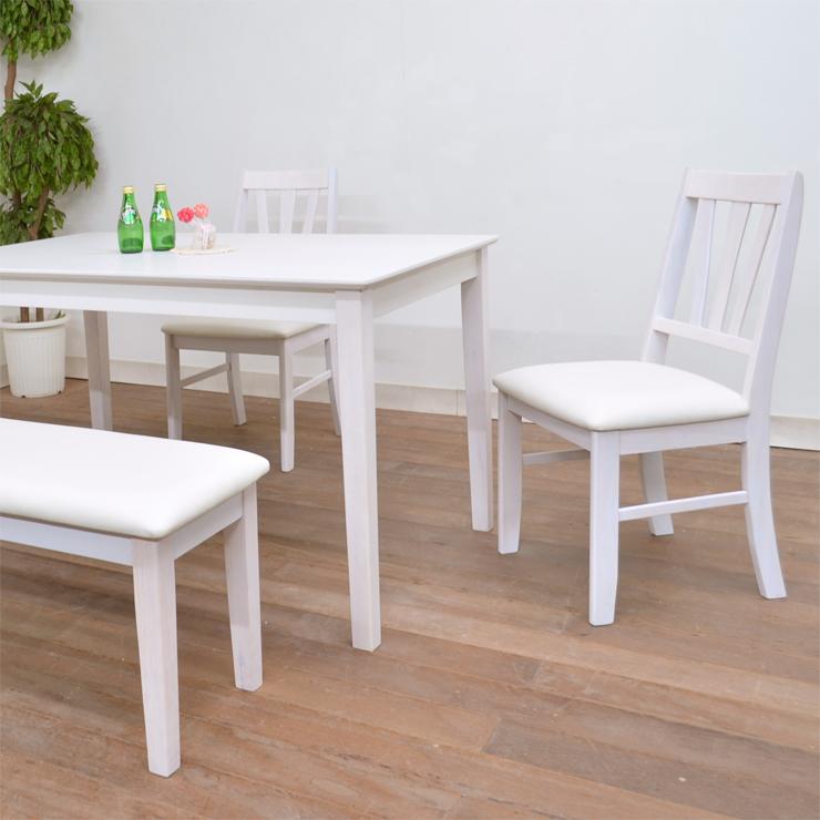 ダイニングテーブルセット 4点セット ベンチ95cm 120cm 白 北欧