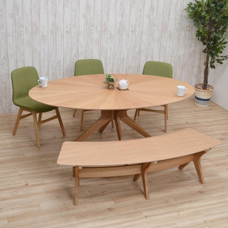 楕円 ダイニングテーブルセット 182cm sbkt1825pani339ok 光線張り イス3 ベンチ1 ナチュラルオーク色 クロス脚