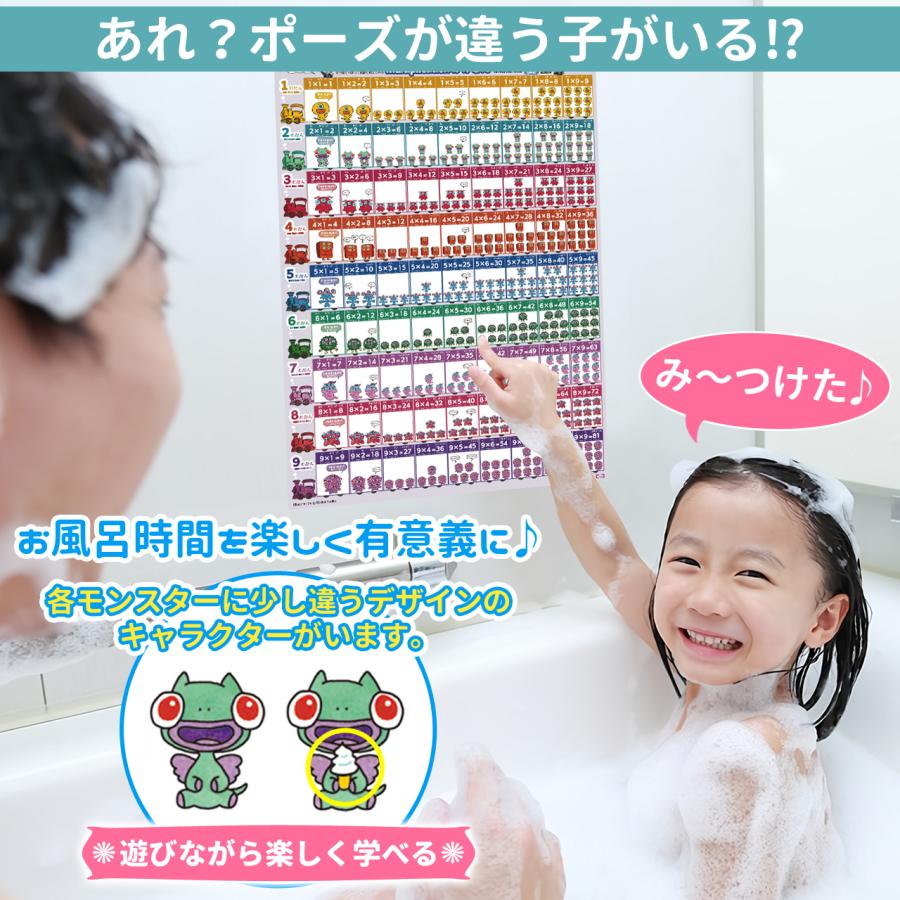 かけ算表 九九の表 2とび 5とびも学べる お風呂用ポスター 教材 音声QRコード LearnEASY 目でみてわかって英語も覚えられる モンスター | ブランド登録なし | 02