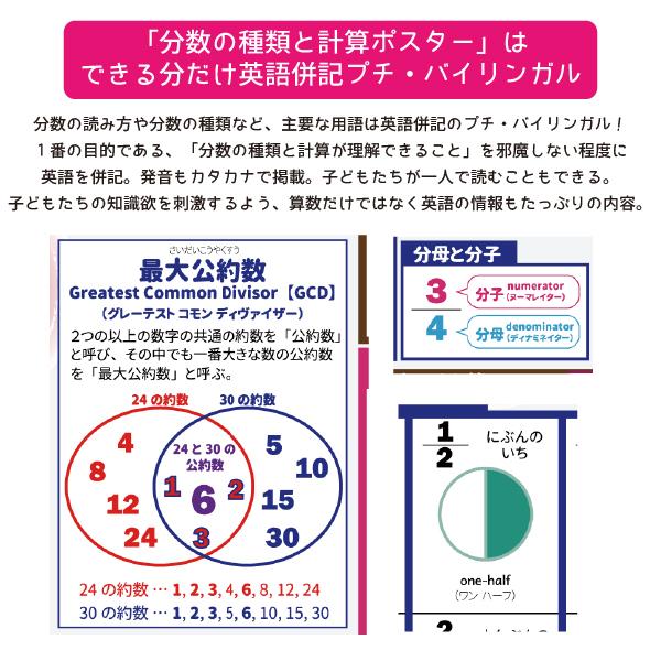 算数ポスターセット 2枚 LearnEASY 割合 分数の種類と計算 分数 歩合