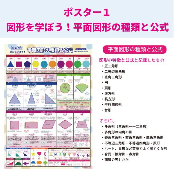 人気カラーの 算数ポスターセット 2枚 Learneasy 平面図形 立体図形の種類と公式 一覧 中学受験 プチバイリンガル Aknewsasia Com